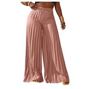 Wide Leg Palazzo Pleated High Waisted Flowy Pants, SMALL, 6L-143B006